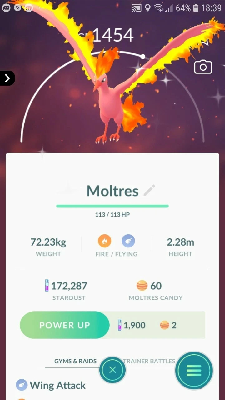 Shiny Moltres Pokemon Tr@de Go