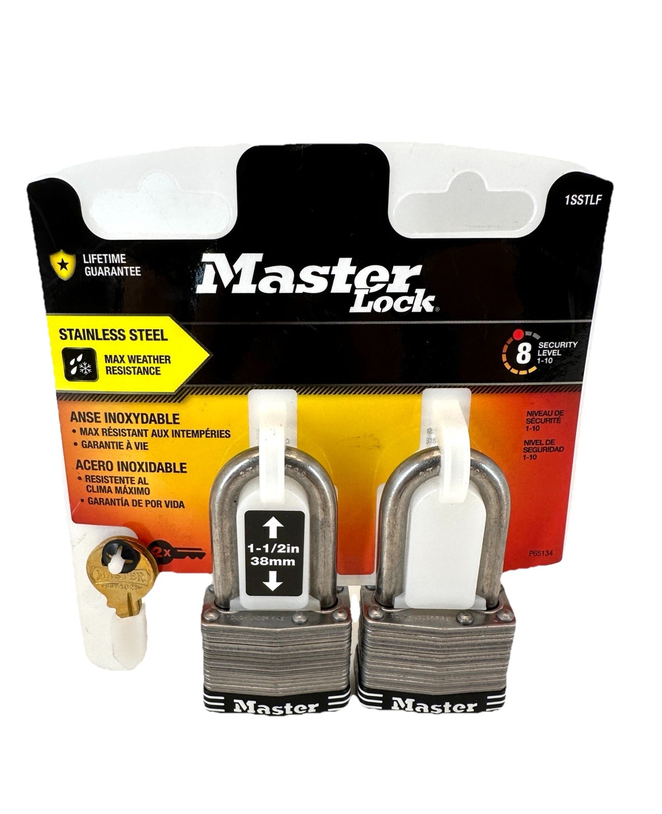 Master Lock Stainless Steel Keyed Padlock 1.5 in Shackle 2 Keys Pack Of 2 1SSTIF
