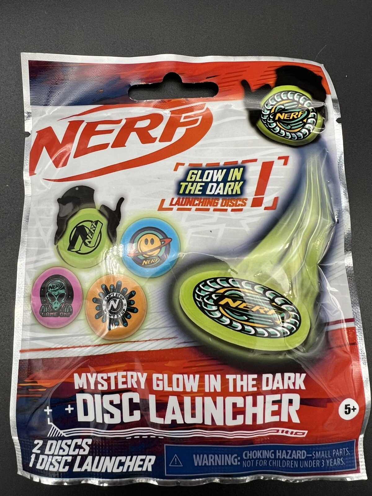 NEW Nerf Glow In The Dark DISC LAUNCHER Blind Bag 2 discs 1 launcher Surprise