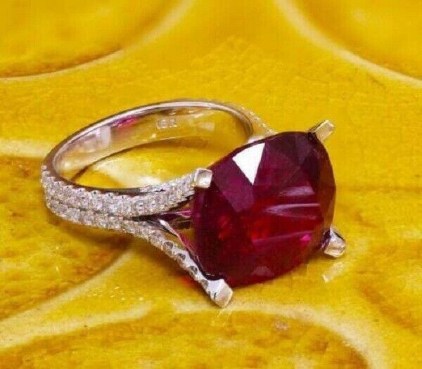 3Ct Lab-Created Red Ruby Diamond Solitaire Engagement Ring 14K White Gold Finish