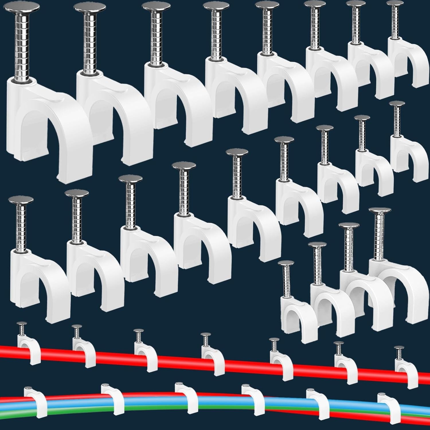 400 Pcs Cable Clips 4/6/8/10mm Nail in with Steel Ethernet black