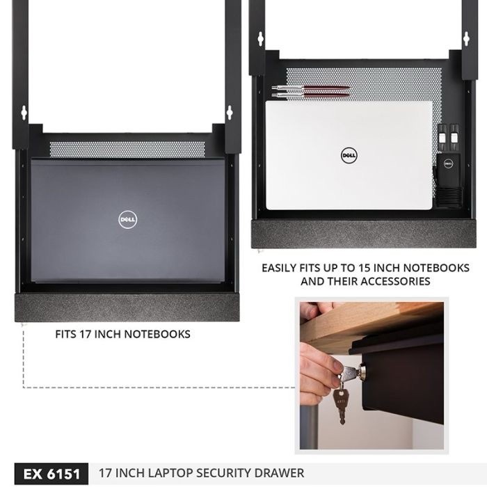 17" Lockable Laptop Security Drawer Computer EX-6151B Penn-Elcom Brand New