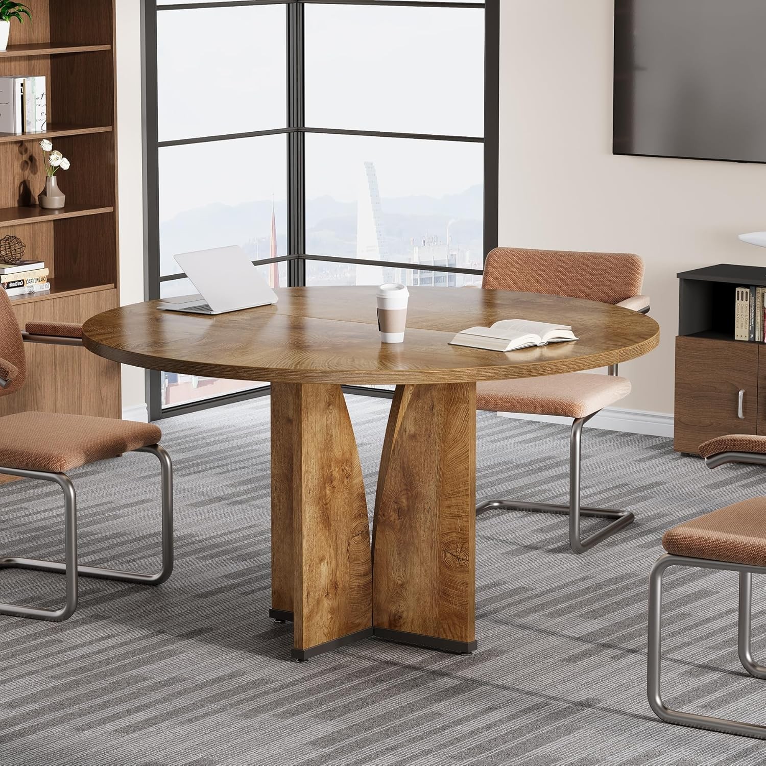 39" Round Conference Table for 4, Modern Round Meeting Table with Sturdy Base