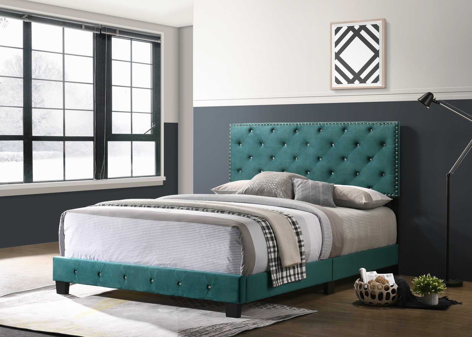Teal 2 Drawer Nightstand, 48Hx58WxD Modern Bedside Table with Quick Assembly