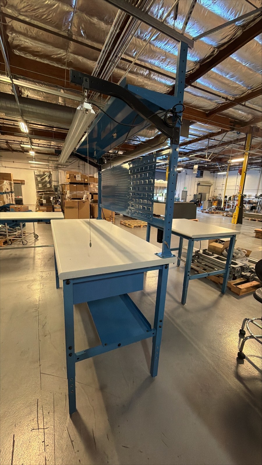 Industrial ESD Workbench w/ Overhead LED Light, Pegboard, Power Outlets & Drawer