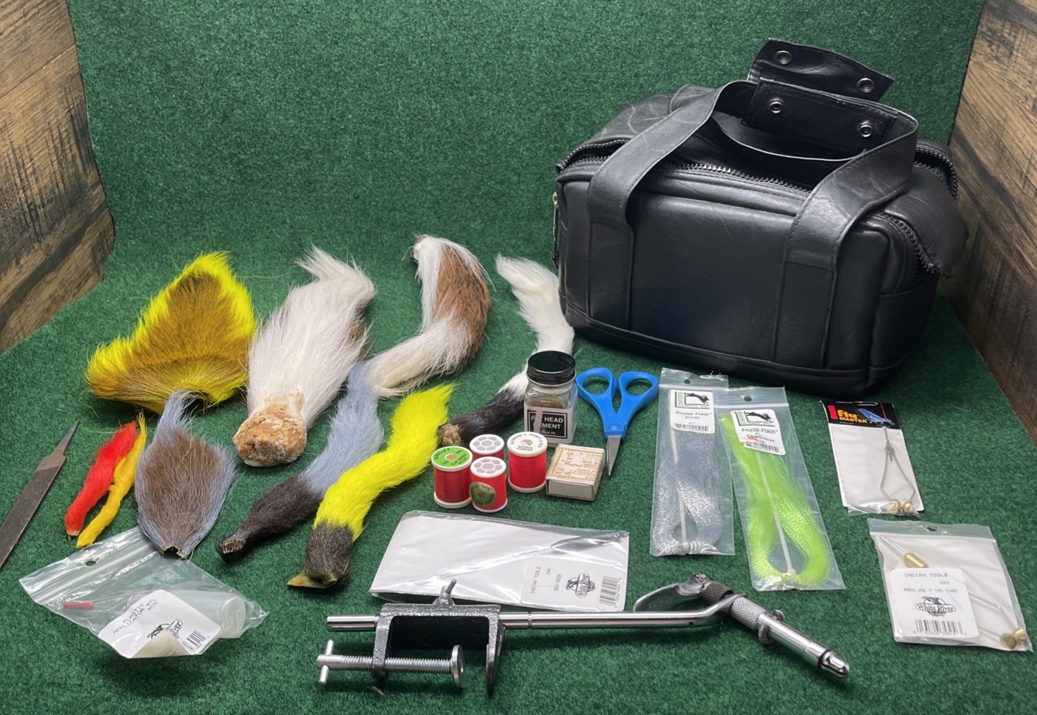 Sunrise Rotary Fly Tying Vise Kit w/ Tools, Hooks, Materials & Carrying Case