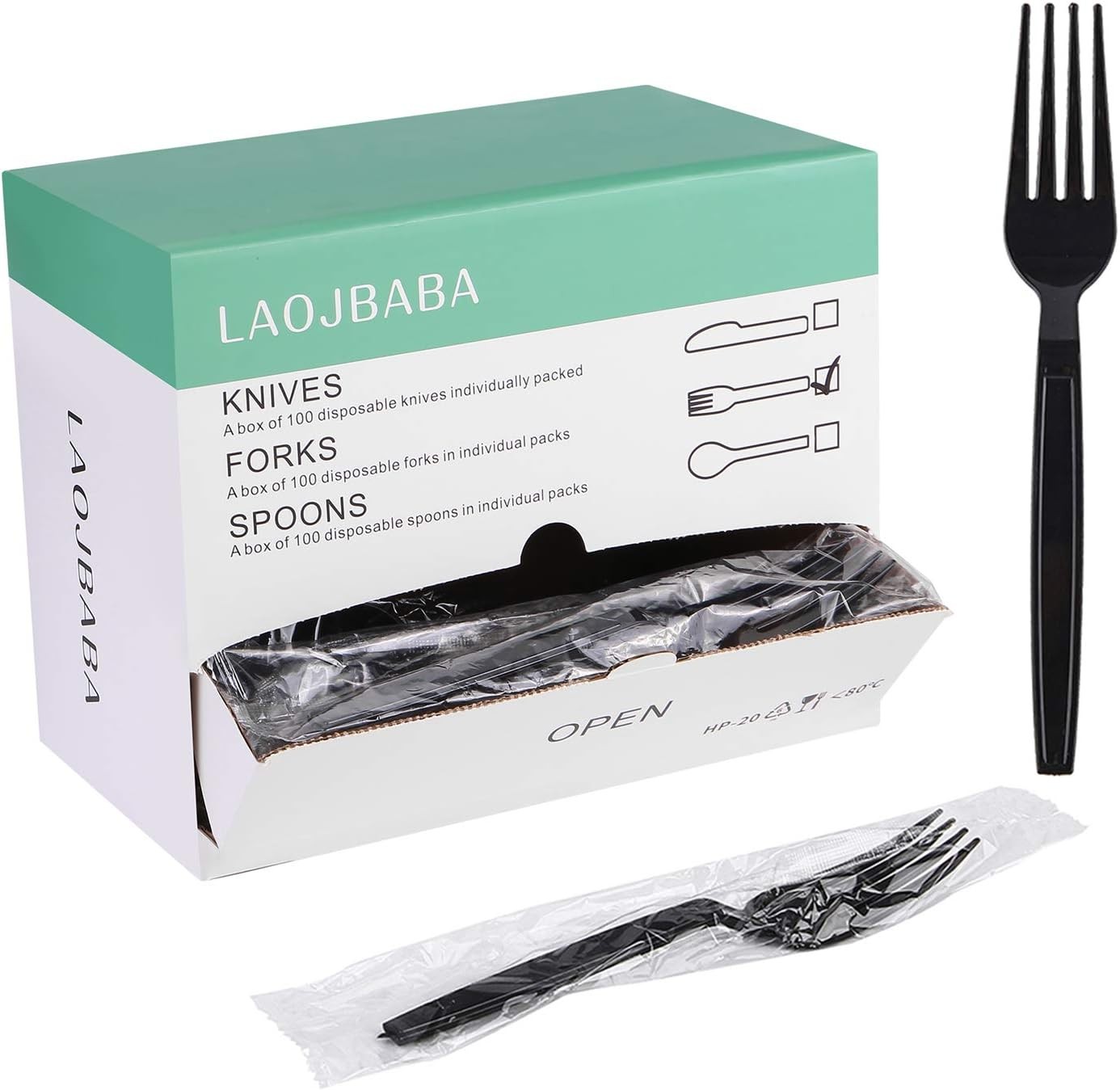 Plastic Fork Disposable Indivily Paad Forks Bla 7-Inch