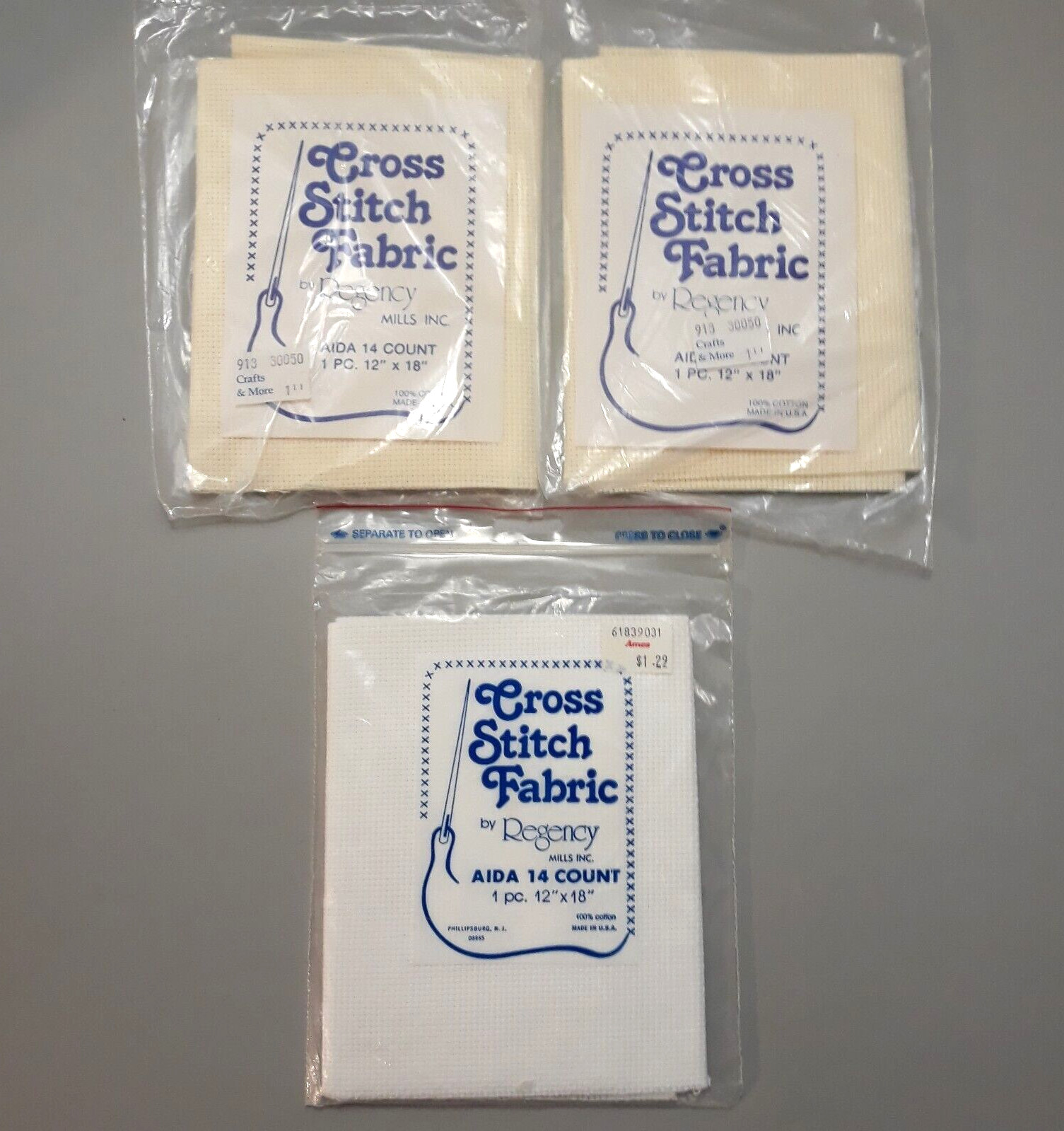 Cross Stitch Fabric by Regency 14 Count 12" x 18" Ivory White Lot of 3 NIP