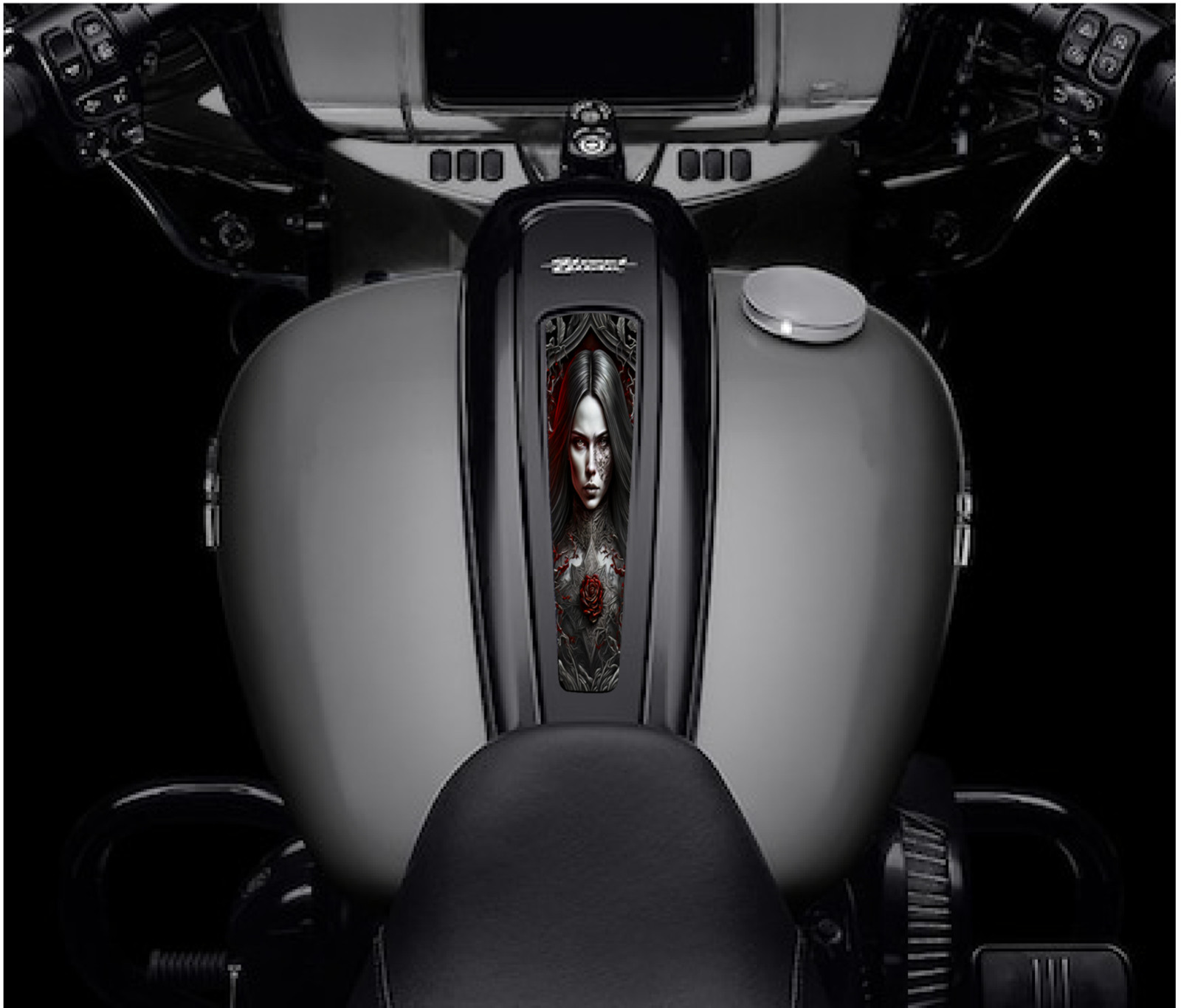 Gothic Vampire Lady Dash Panel Insert. 2021 - 2023 Street Glide & Road Glide