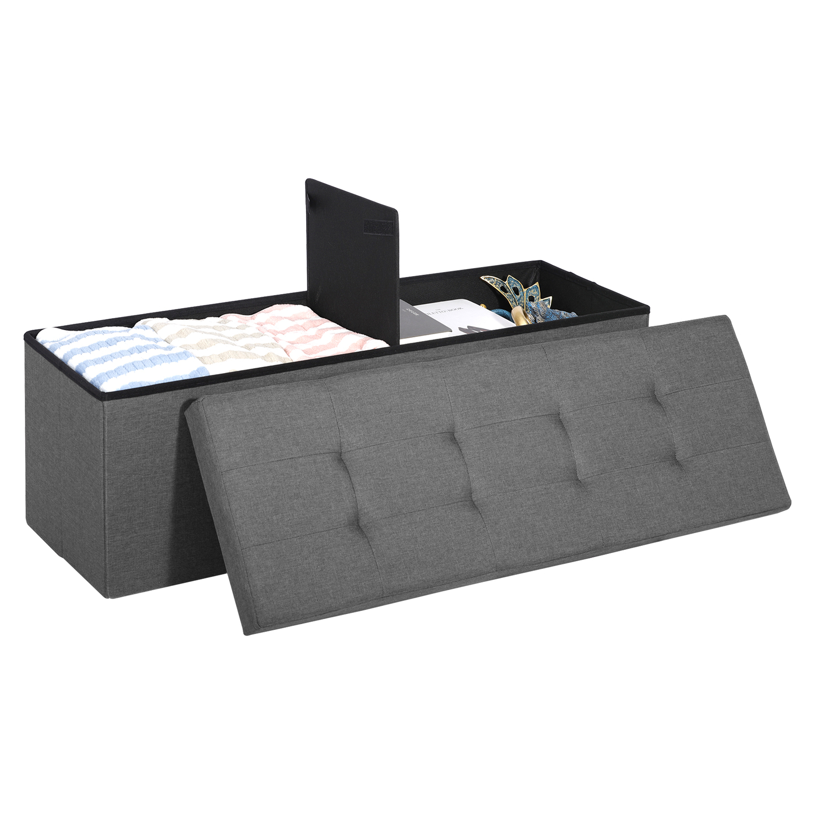 43" Durable Storage Bench Folding Footrest Stool Toy Chest for Living Room Grey