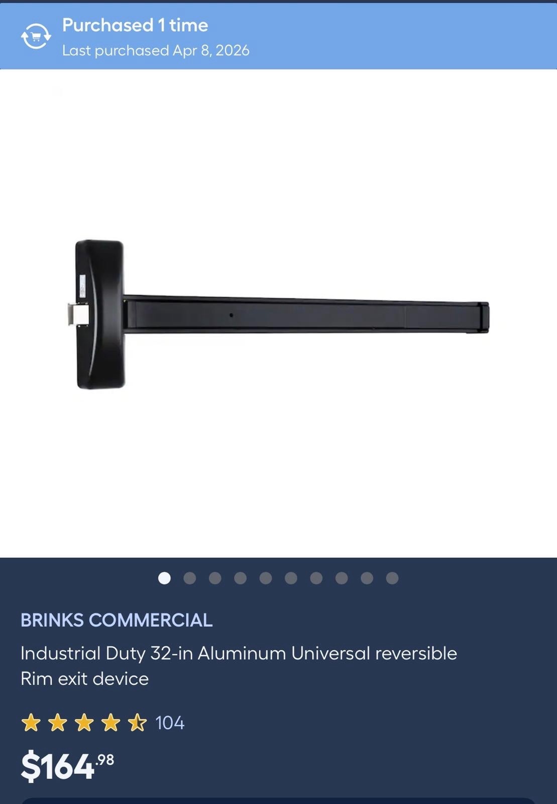 Brinks Matte Black Steel Exit Device Model Bc41015 For Doors 28-42 Inches