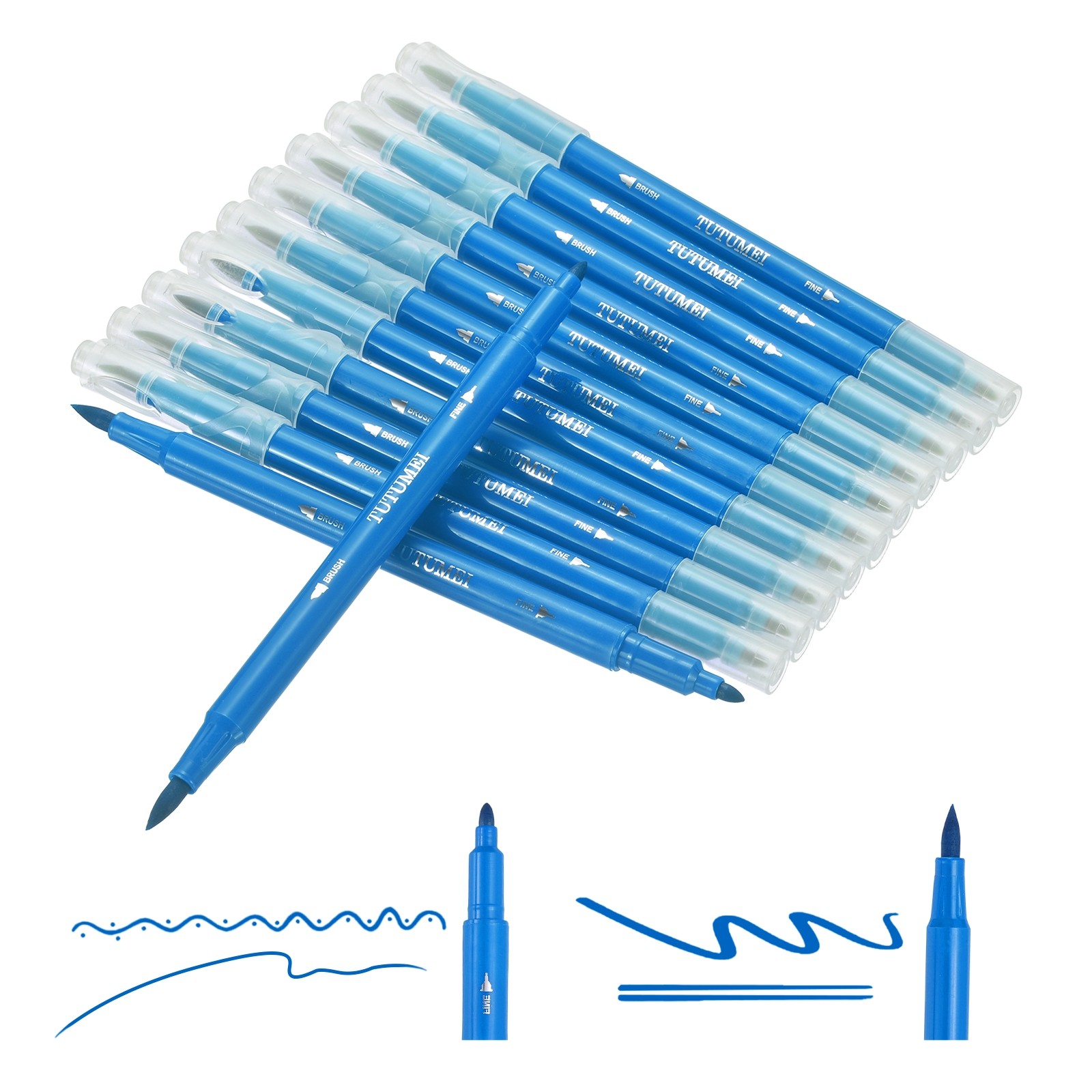 12 Pack Dual Markers Brush Pens Colored Pen Marker Set, Blue
