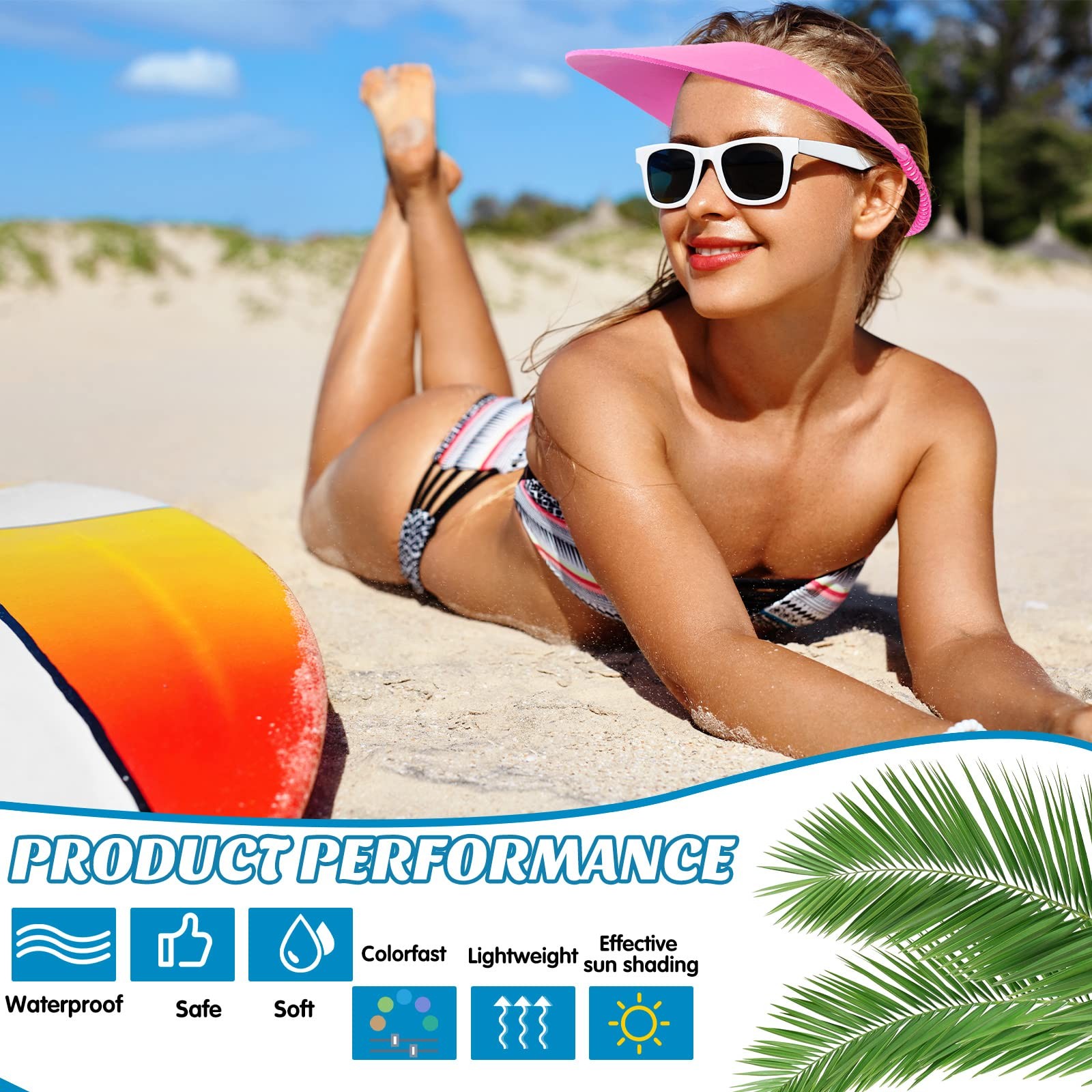 9 Pieces Foam Sun Visors for Women Solid Sun Visor Hat with String Adjustable...