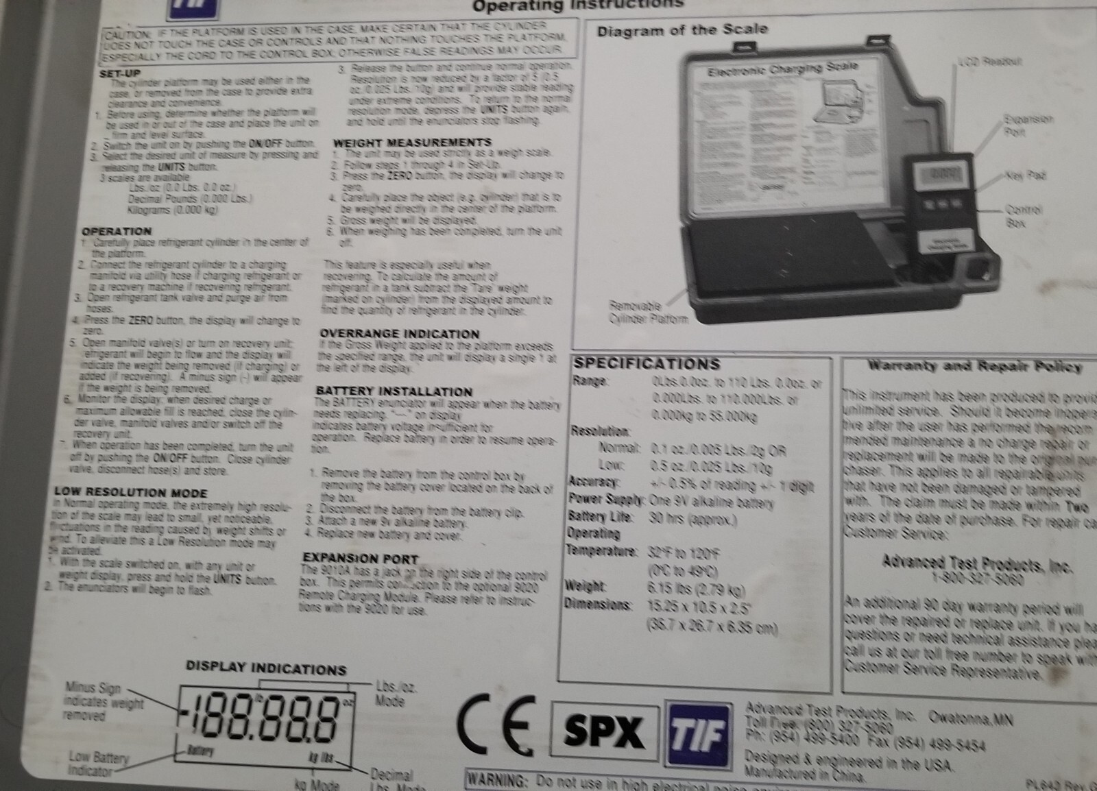 TIF 9010a Instruments Slimline Refrigerant Electronic Scale 9010A Robinaire