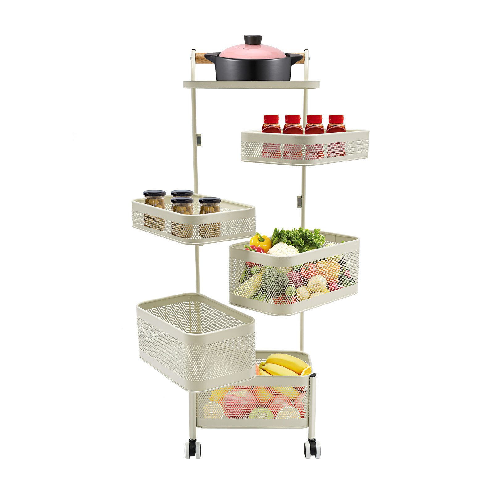 6 Tier Vegetable Rotating Basket Rack Fruit Snack Storage Kitchen Organizer
