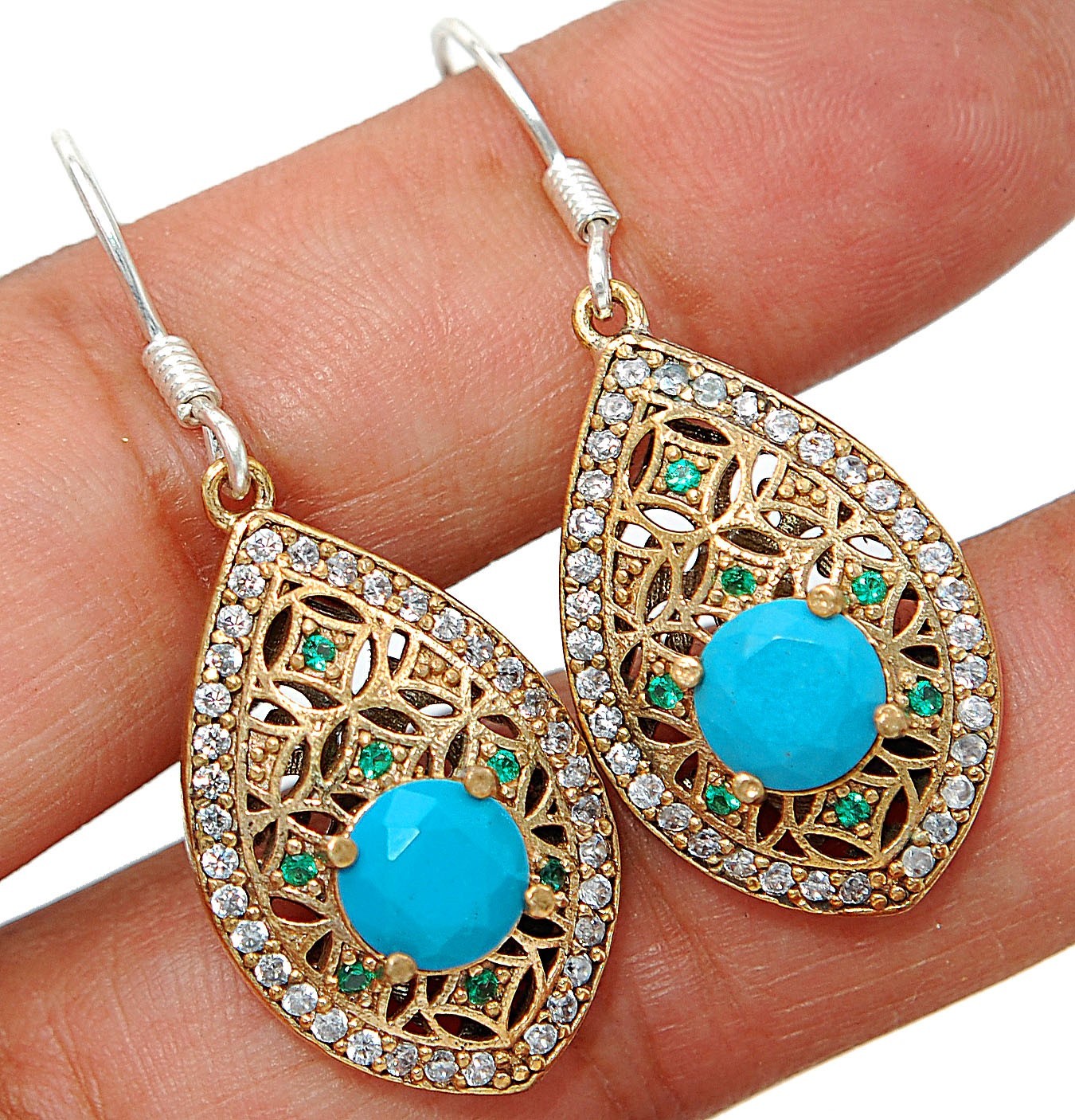 Ottoman Empire Style Treated Turquoise 925 Sterling Silver Earrings TB1495