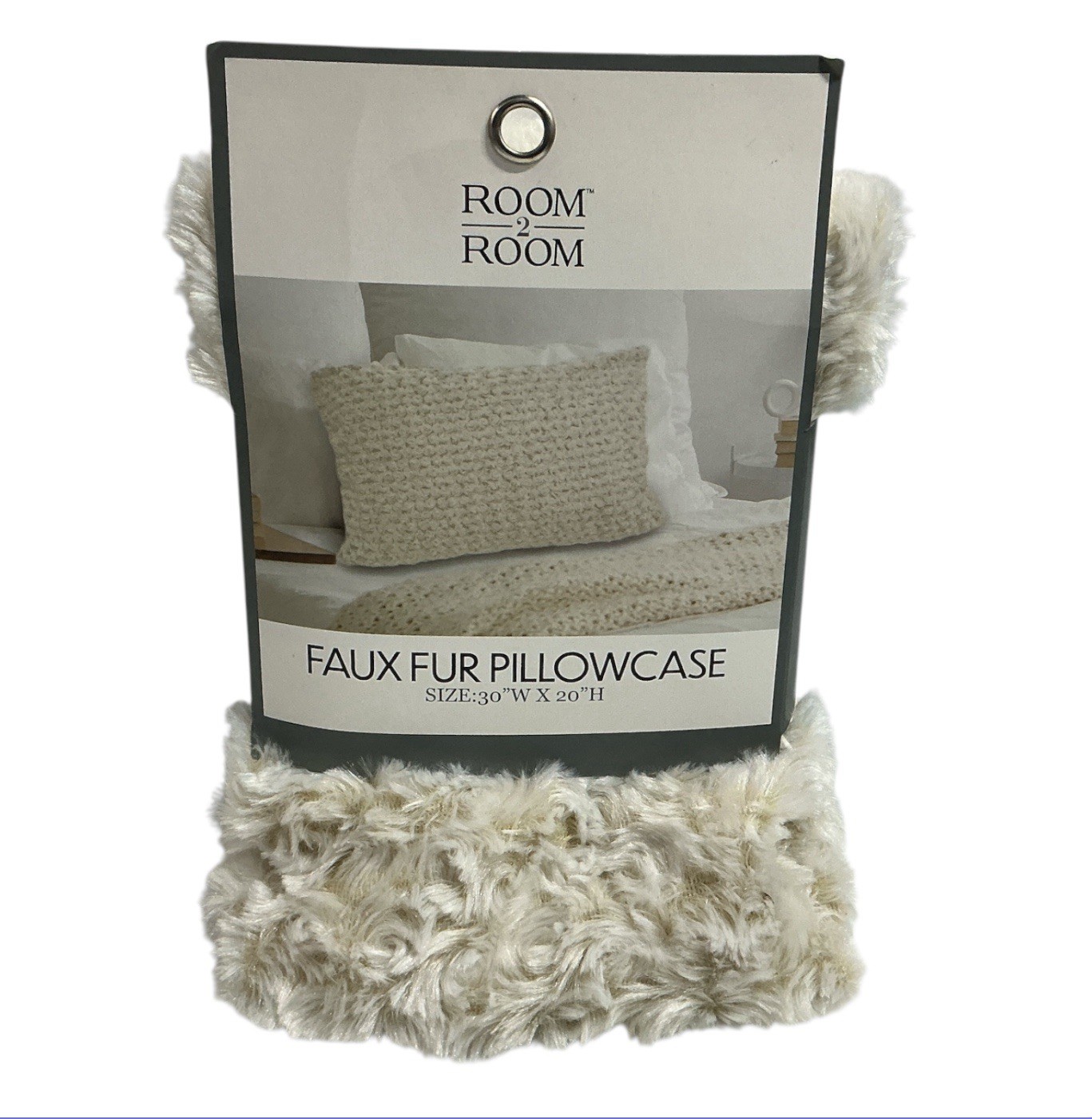 Room 2 Room Faux Fur Pillowcase Cover Cream Color  30” W  X  20” H New