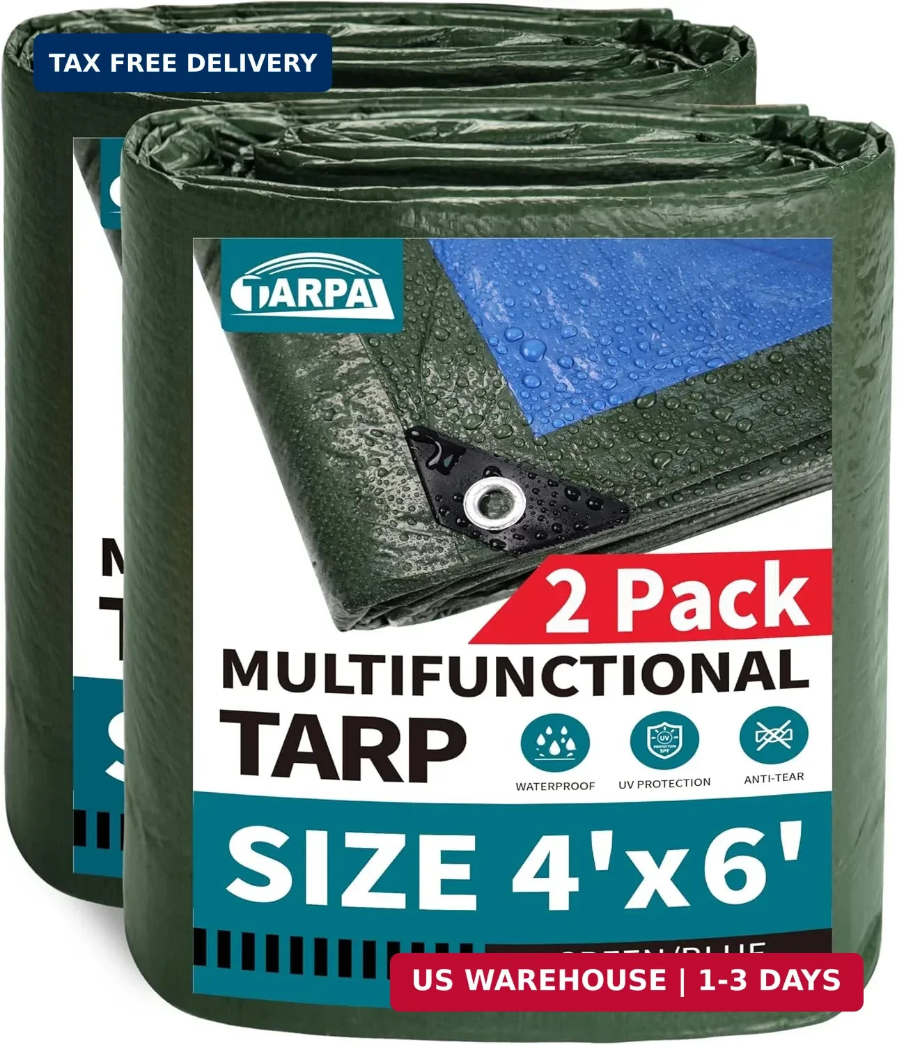 4x6 Feet Green Tarp Waterproof (2pack) Small tarps Multipurpose 6mil | All Purpo
