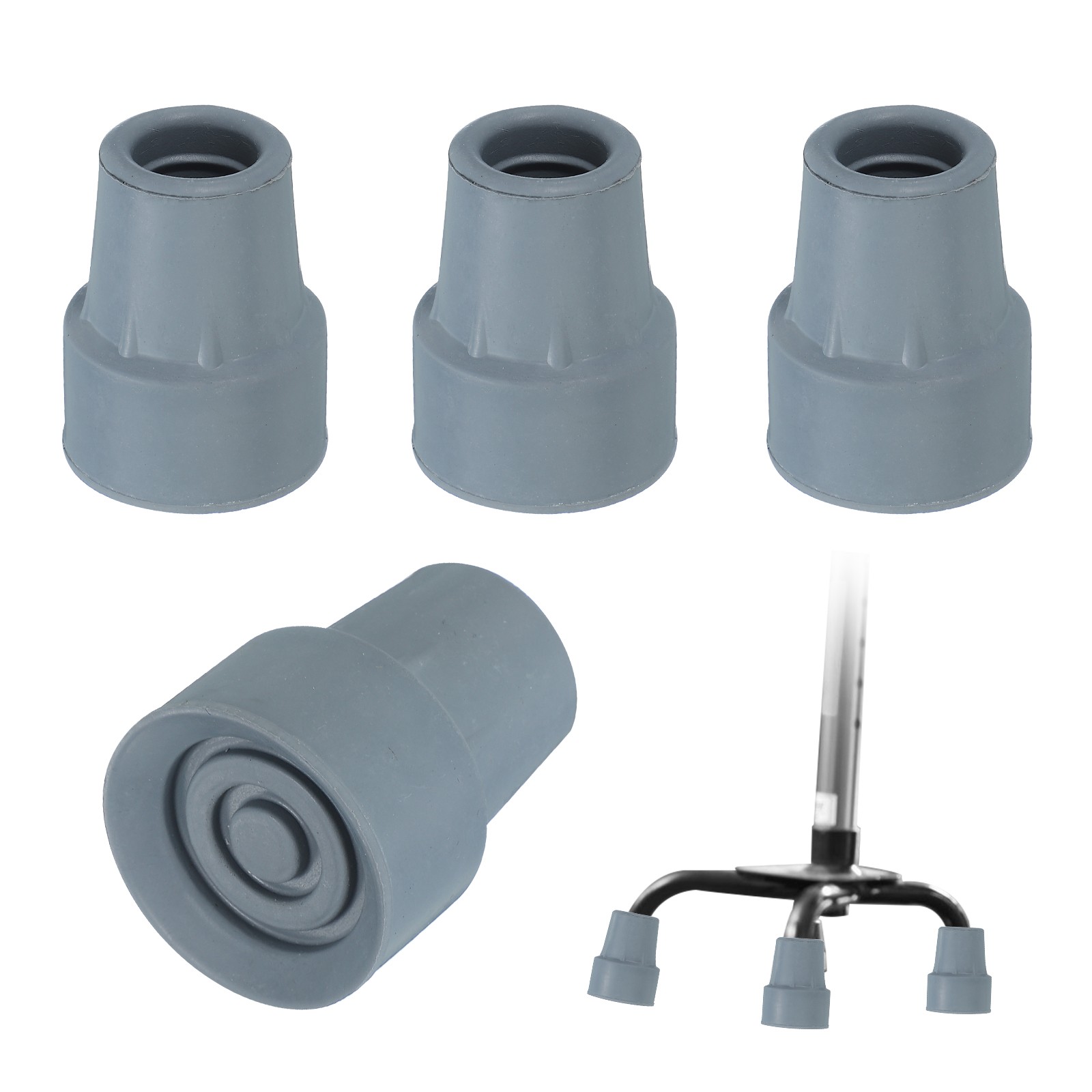 Quad Cane Tips 3/4 Inch, 4 Pcs Walking Cane Accessories, Gray(Style 2)