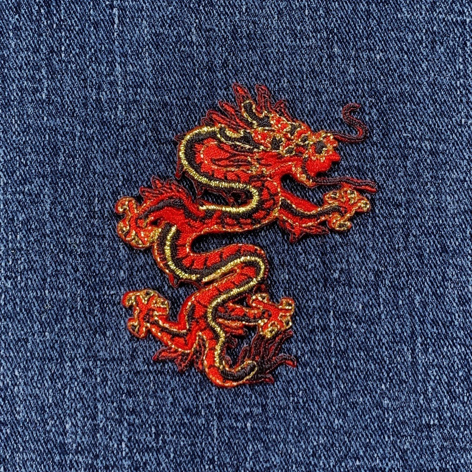 Red Dragon Applique Patch - Embroidered Power Strength Good Luck Badge 3"