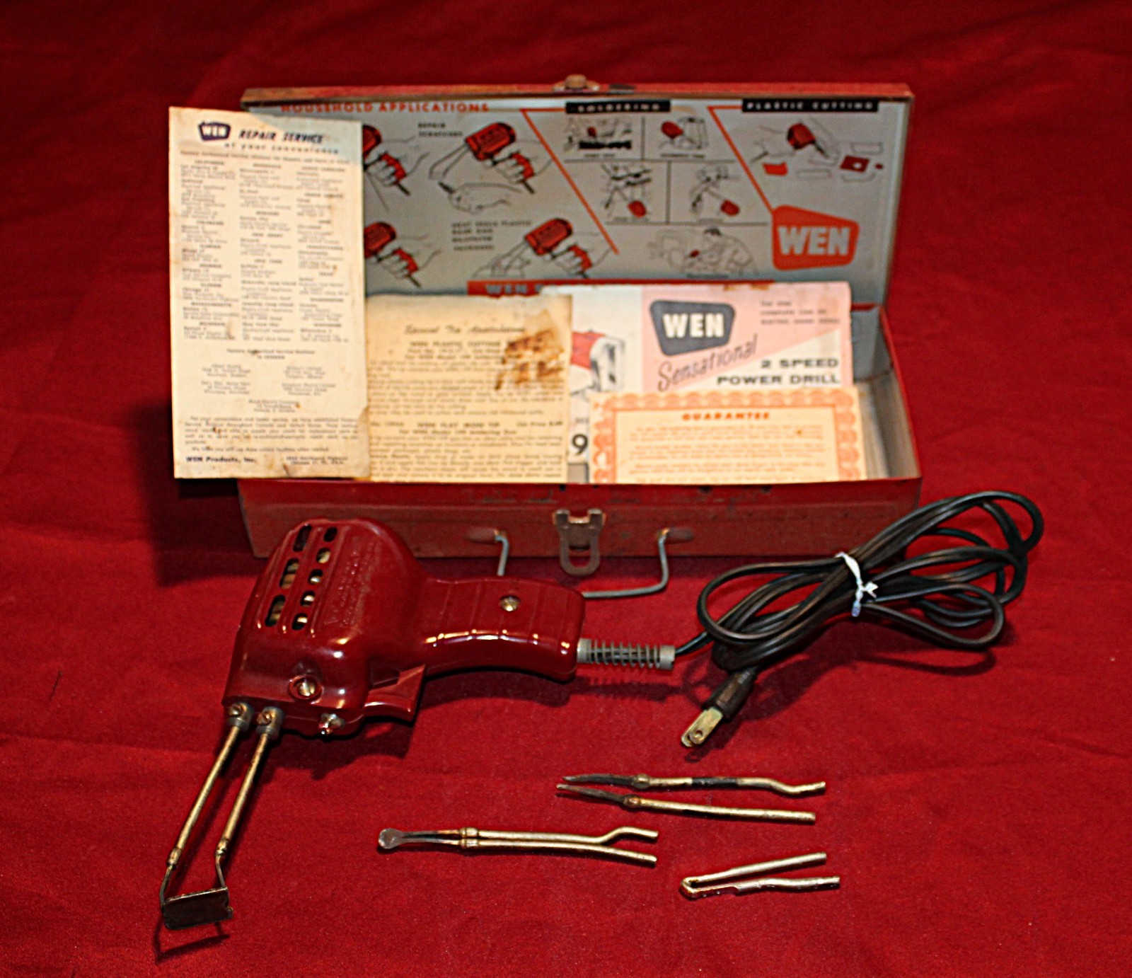 VINTAGE WEN RED SOLDERING GUN HOME UTILITY KIT IN CASE MODEL 199K  tested