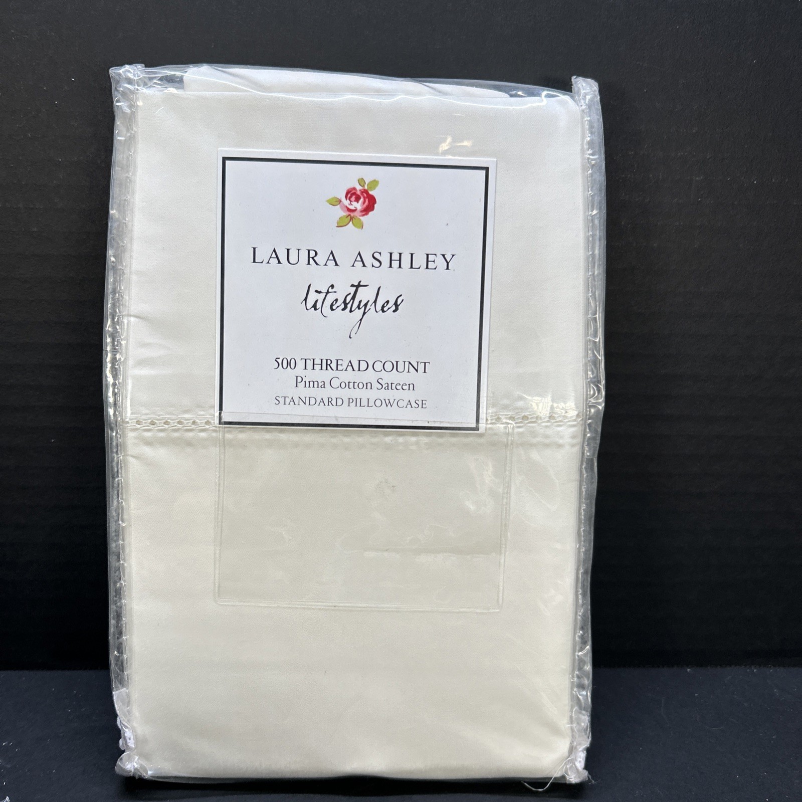 Laura Ashley Lifestyles Off White 500 Ct Pima Cotton 2 Standard Pillow Cases NIP