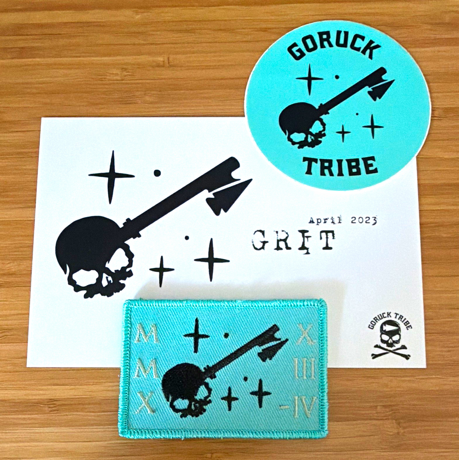GORUCK Tribe GRIT April 2023 Embroidered Morale Patch Skull Blue 3x2"