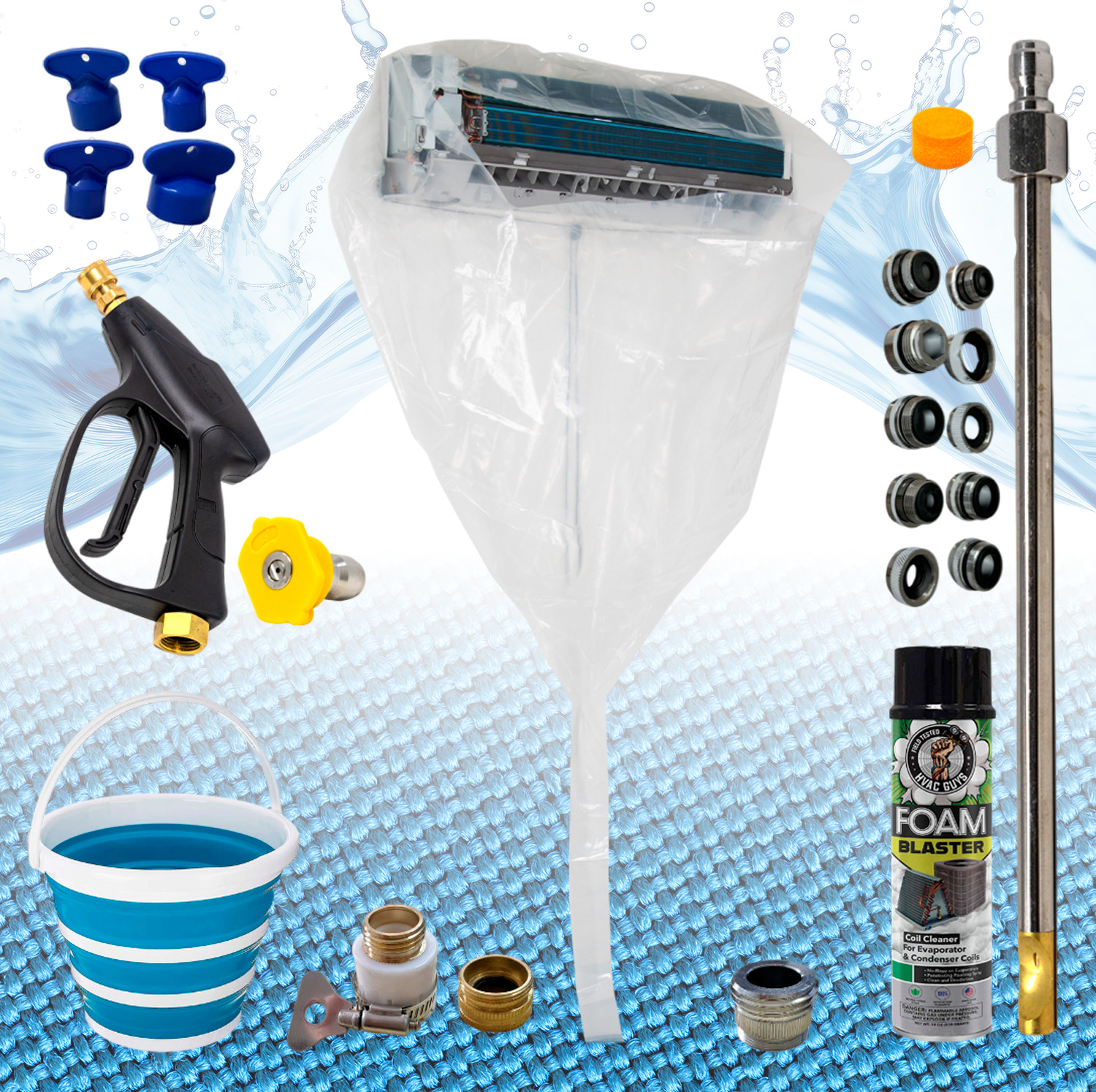 HVAC Guys Mini Split Coil Cleaner Kit w/Cleaner | 360 Degree Waterproof Coverage