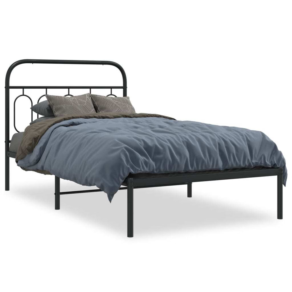 Metal Bed Frame without Mattress with Headboard Black 39.4"x78.7