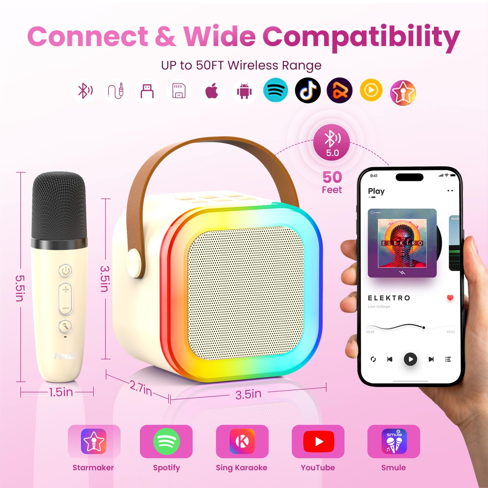 Portable Bluetooth Speaker(Beige) Beige 2 Mics
