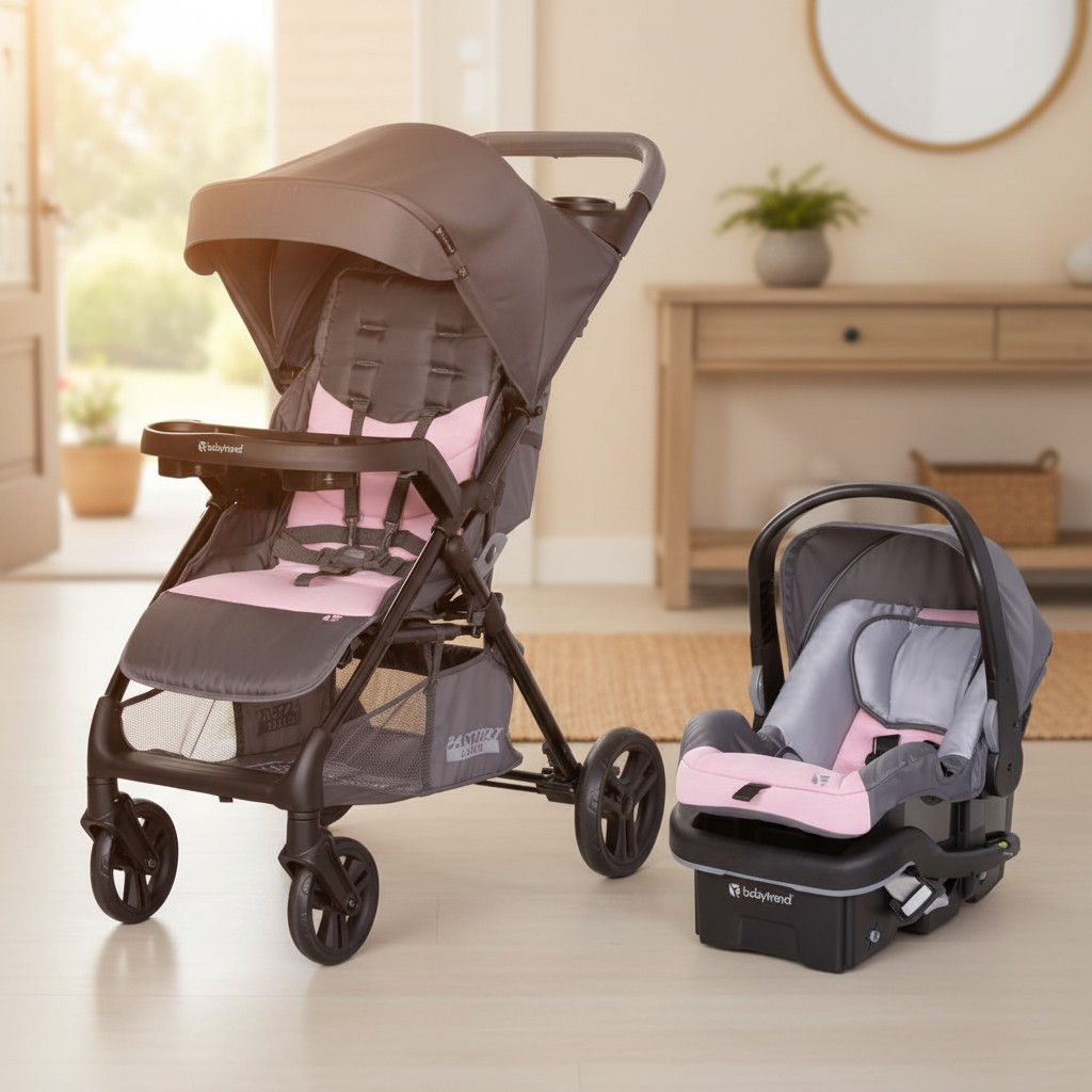 Stroller and Car Seat Travel Set with Sun Protection Canopy and Plush Padding