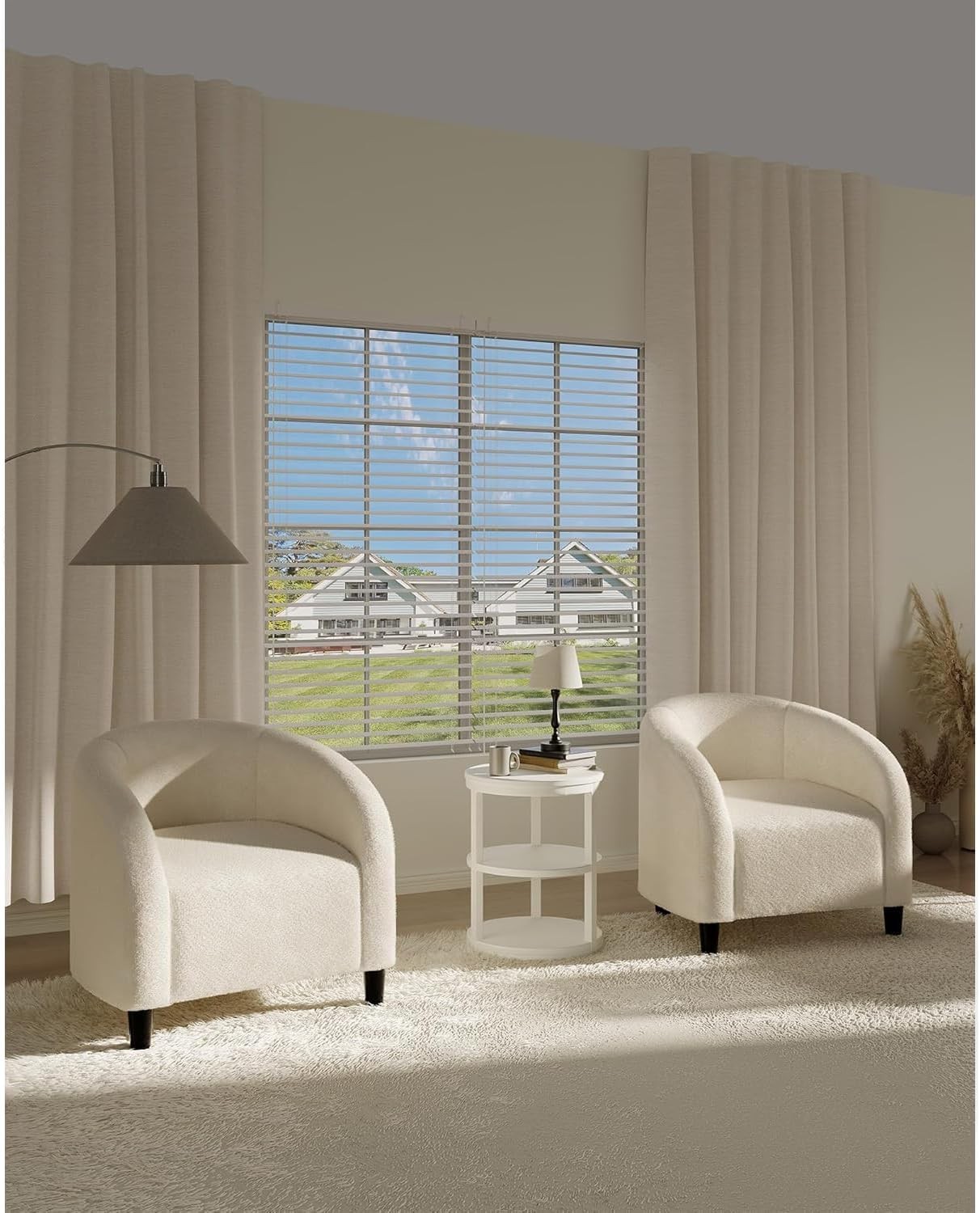 Comfortable White Velvet Club Armchair with Curved Back for Office & Reception