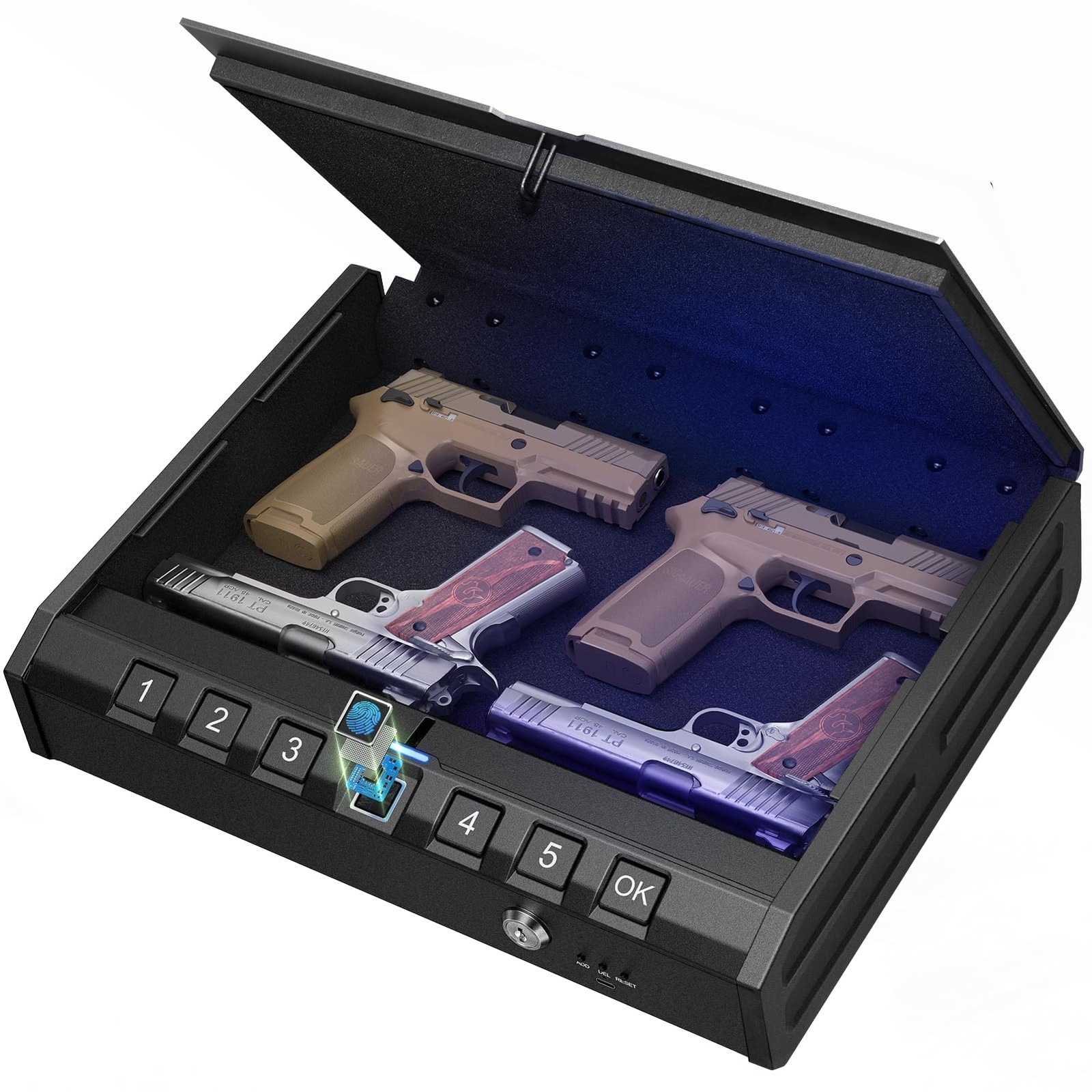 ONNAIS Large Biometric Gun Safe - Fingerprint Pistol Safes with Large, Black