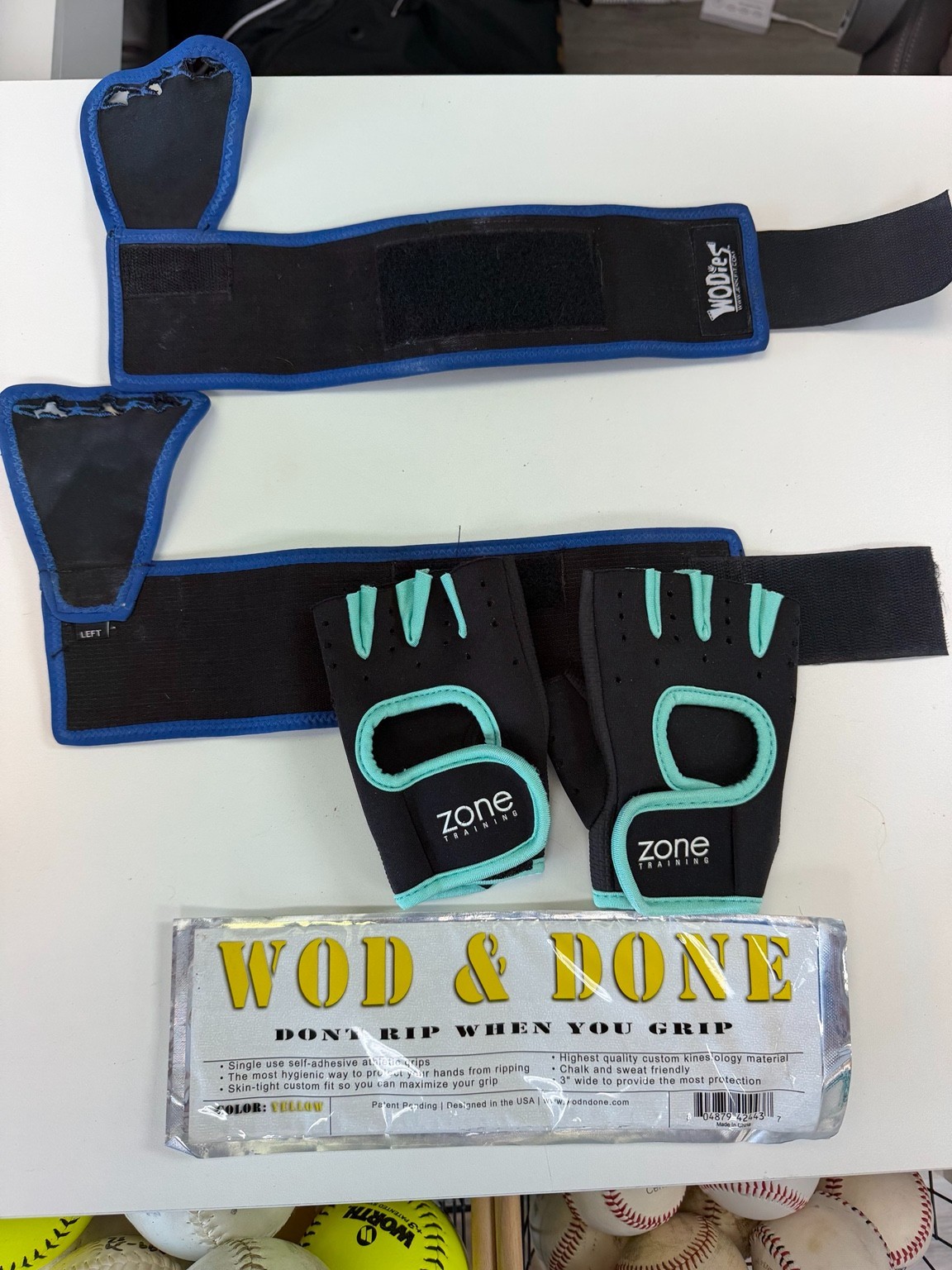 CrossFit Gym Lot WODies Wrist Wraps Hook Grips Zone Gloves WOD & DONE Unopened