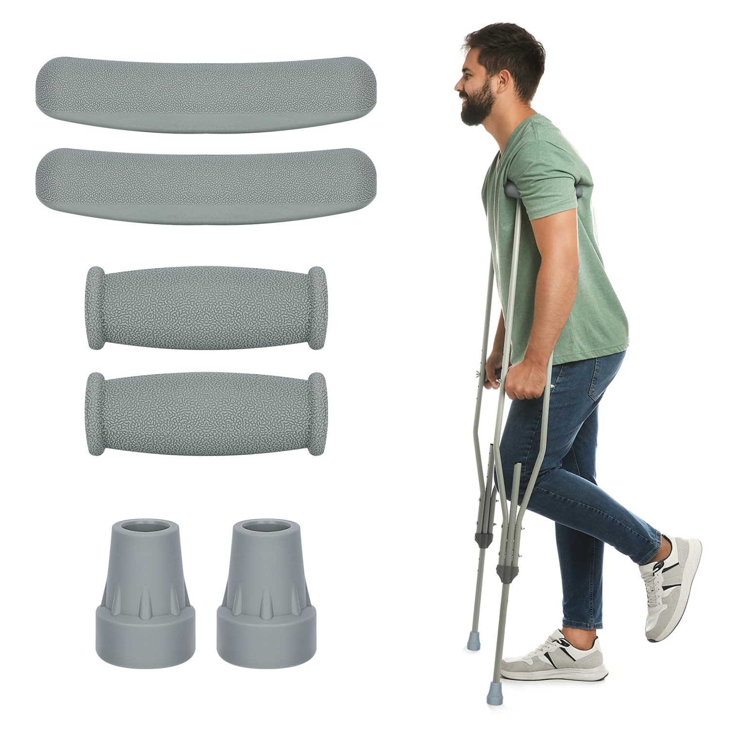 supregear Crutch Pads, Padding for Walking Arm Crutches, Hand Grips and Grey