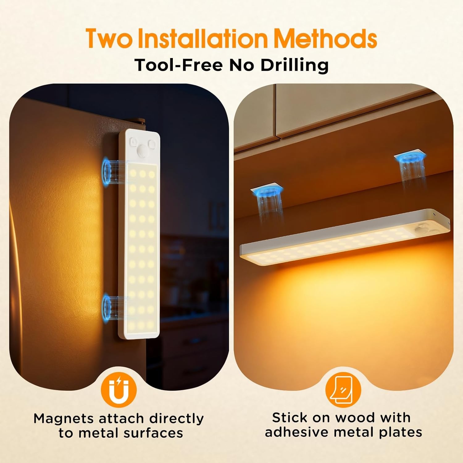 Rechargeable Motion Sensor Under Cabinet Lights Dimmable 3 Color LED Lighting