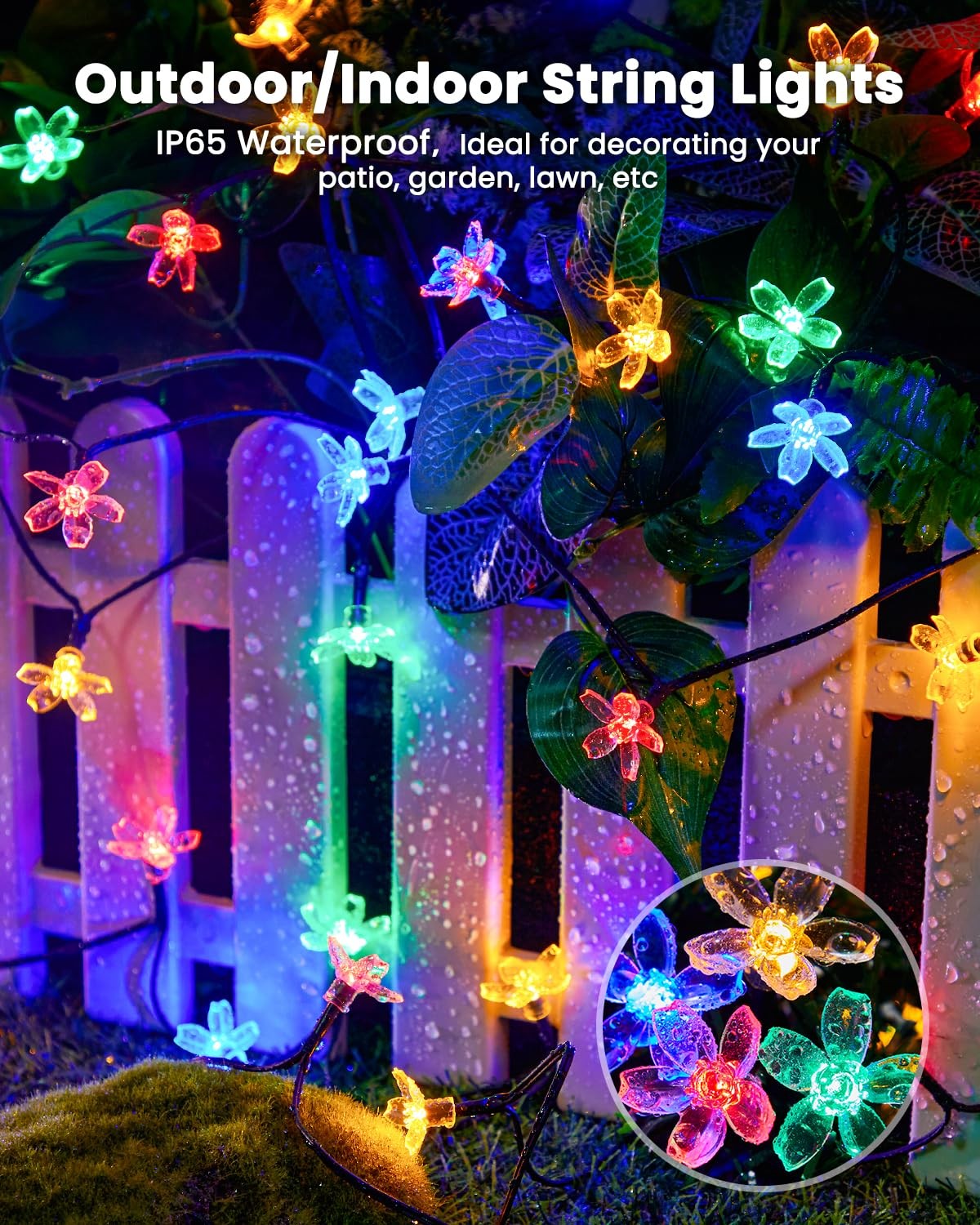 Brightown 60 LED Flower Solar String Lights Outdoor 1 Pack, Multicolor