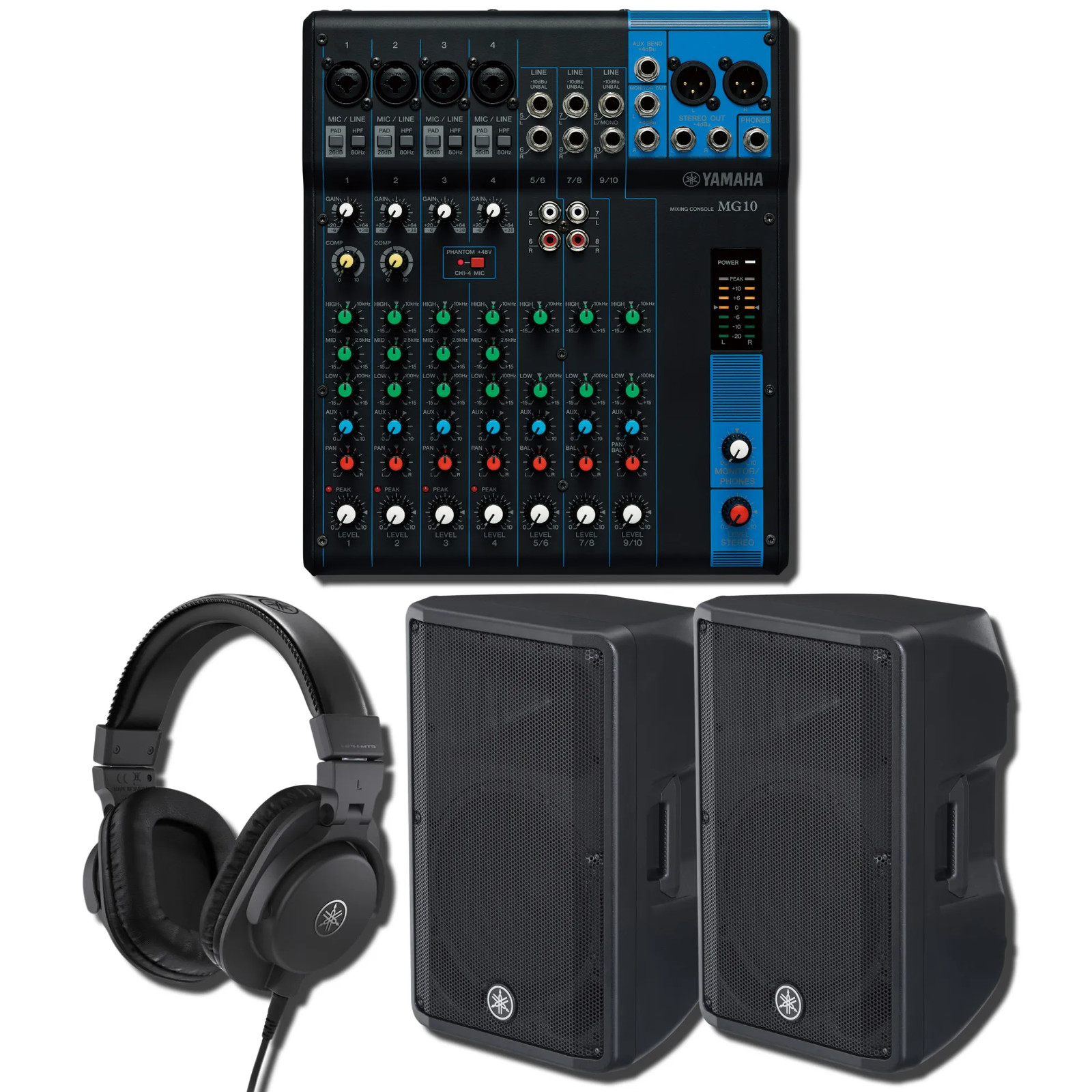 Yamaha MG10 10-Channel Analog Mixing Console Monitoring PA Bundle with 2x DBR12