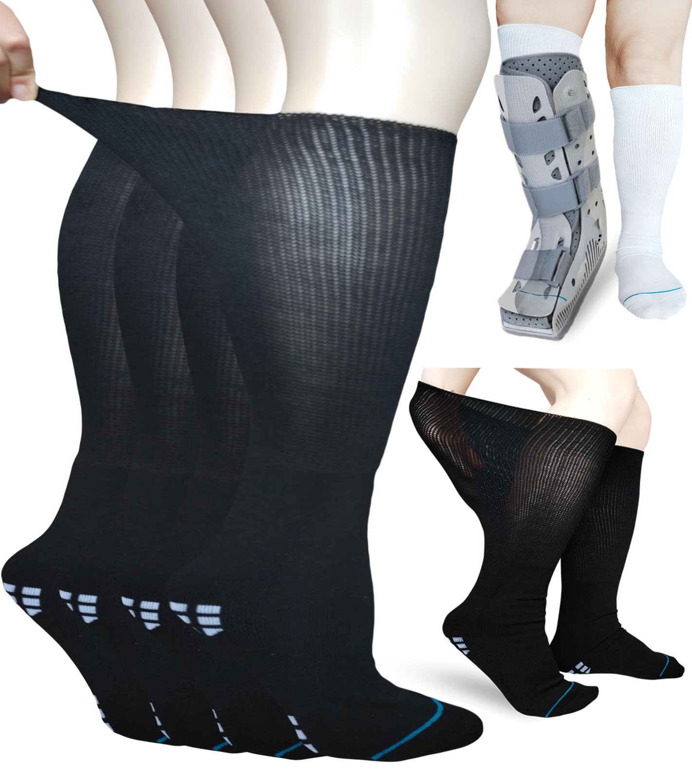 Medical Boot Socks for Orthopedic Walking Boot,Tall One Size, Black-2 Pairs