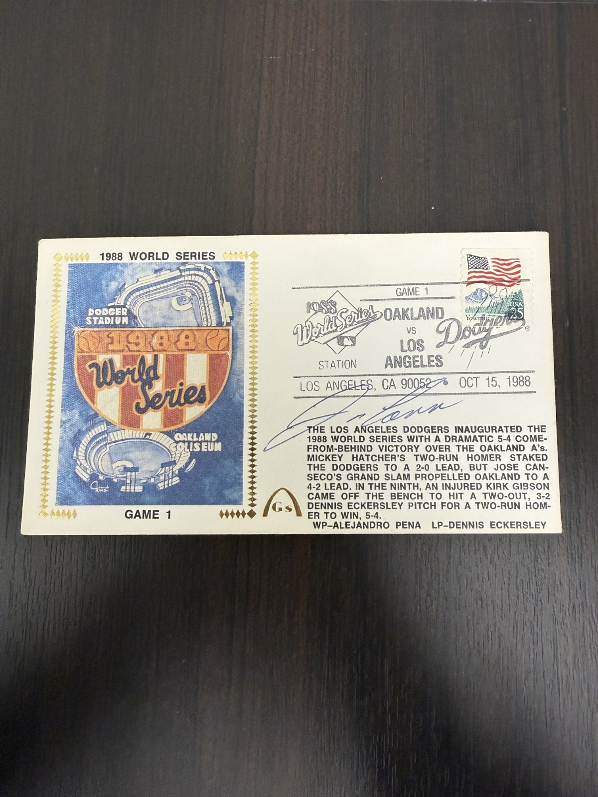 Jose Canseco Signed FDC JSA 1988 WS