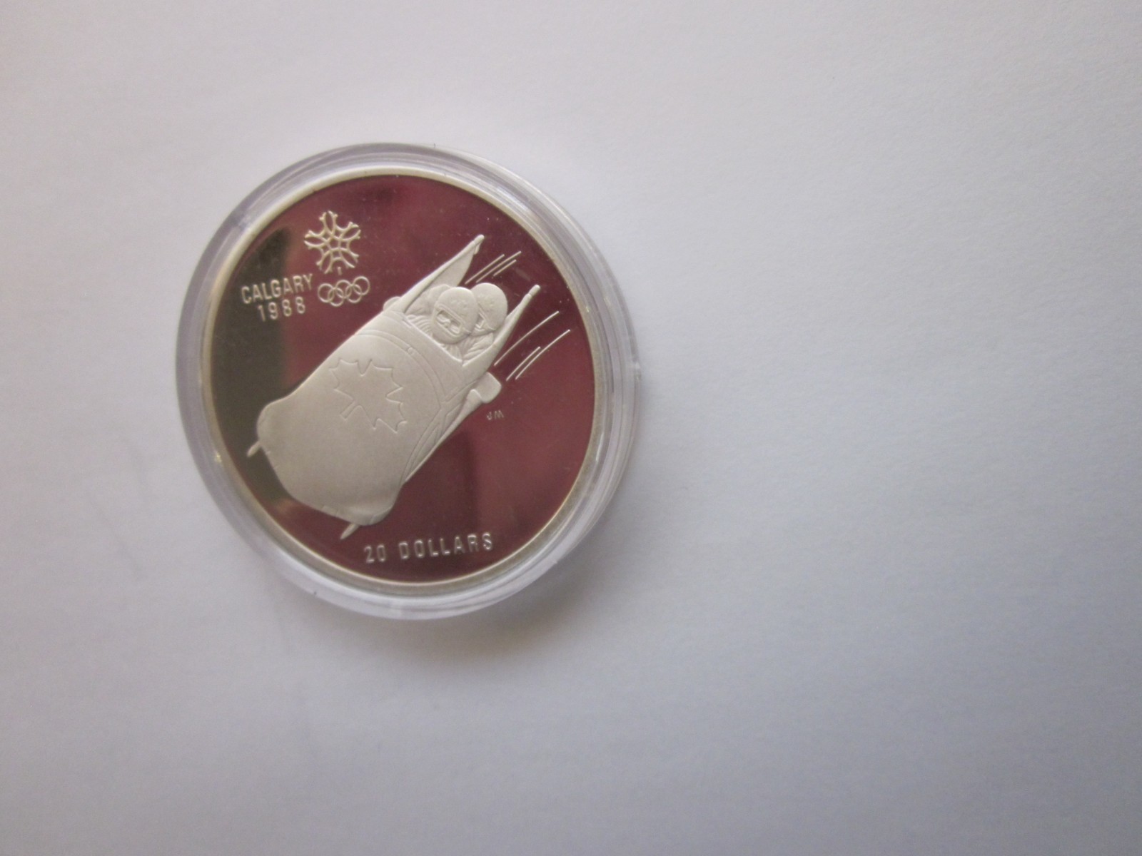 CANADA 1987 $ 20 CALGARY OLYMPICS ISSUE 0.925 1.01 OZS SILVER BOBSLED GEM PROOF