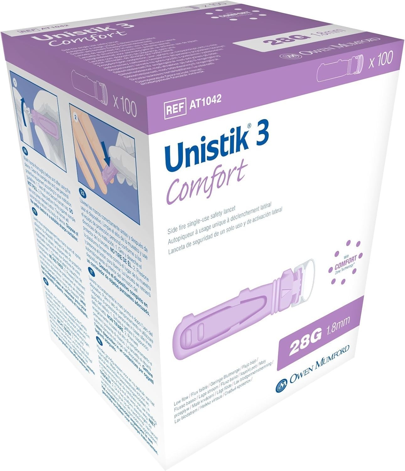 OWEN MUMFORD Unistik 3 Safety Lancets (28G) | 100 Count | Exp 10-28-29 | Sealed