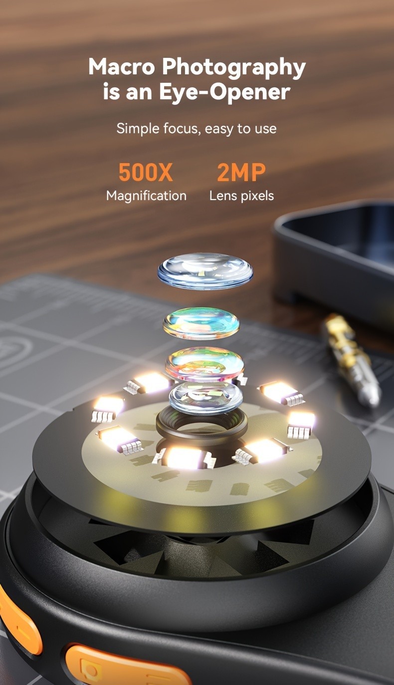 500X Digital Microscope 1080P 2.0inch Video Coin Microscop with Magnifying Glass