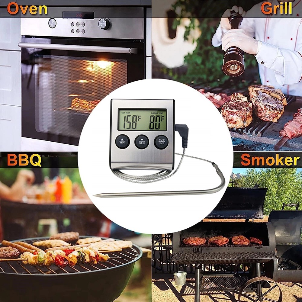 Digital Food & Meat Thermometer Remote Probe Temp Meter with Timer for Grilling