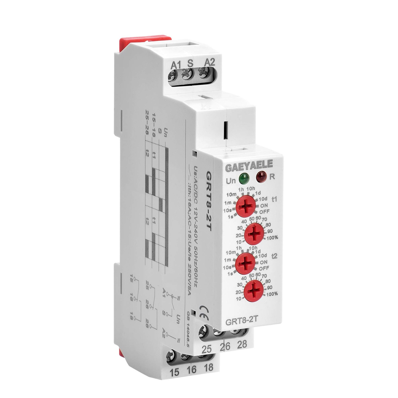 GAEYAELE GRT8-2T Double Delay on Timer Relay AC/DC12V-240V DPDT AC/DC12V~240V