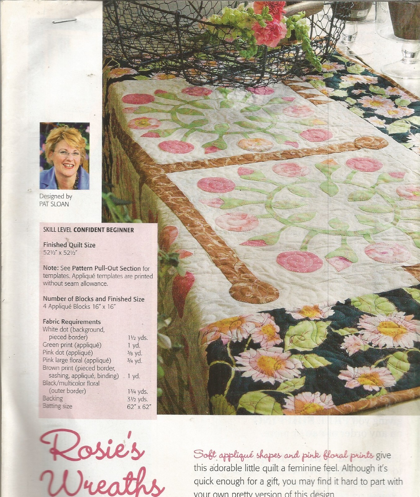 E0620 ROSIE'S WREATHS  QUILT PATTERN/INSTRUCTIONS