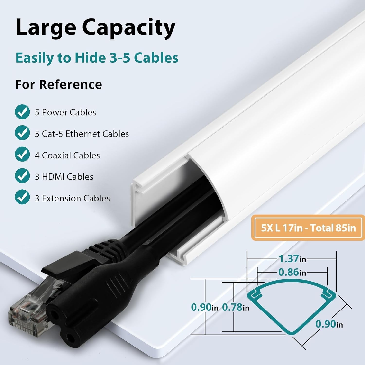 Corner Cable Concealer, 85-Inch Cord Cover, Large Capacity Corner Duct