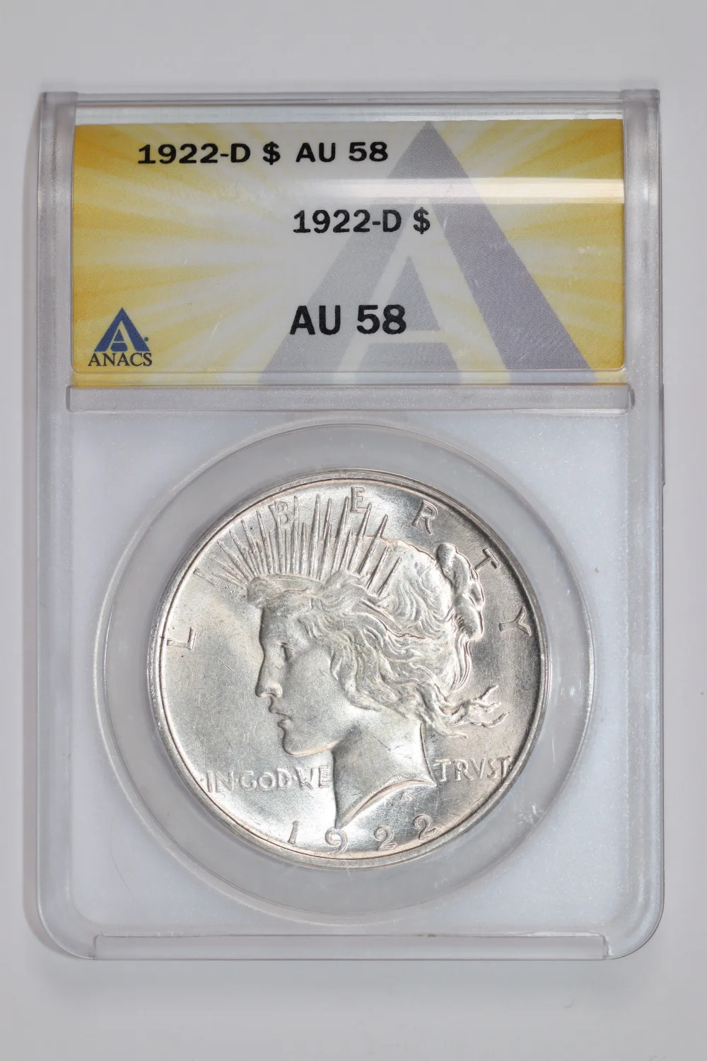 1922-D PEACE DOLLAR ANACS AU58