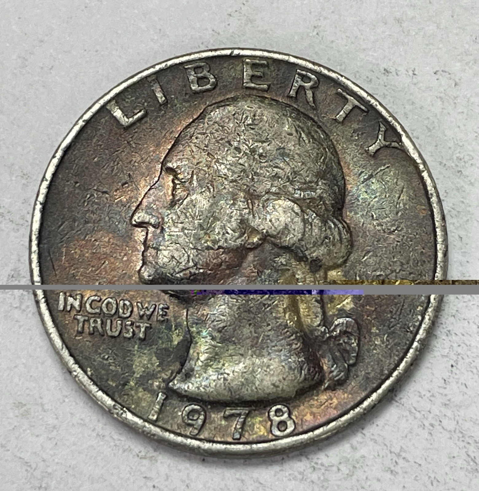 Unique Rainbow Color Damage 1978-P Washington Quarter