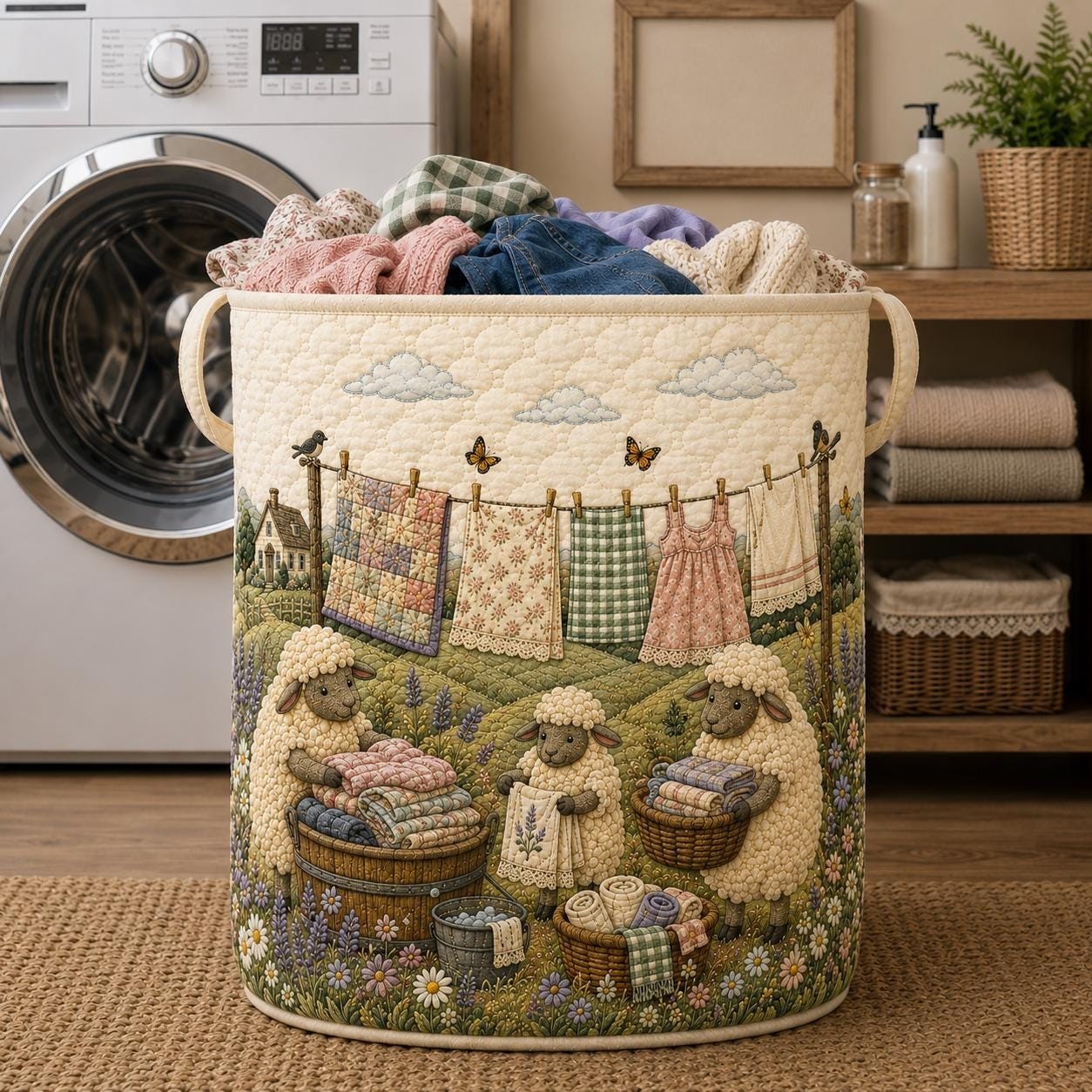 Sheep Laundry Basket Farmhouse Decor Quilted Laundry Hamper Storage Bin
